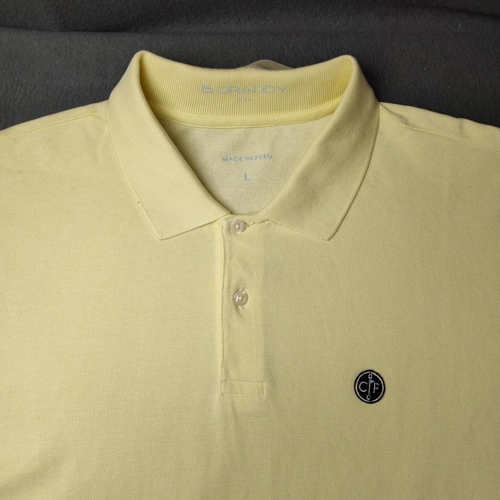 B. Draddy Polo Shirt Mens Large Yellow Pima Cotton Stretch Golf Crest Logo Patch - Picture 3 of 11